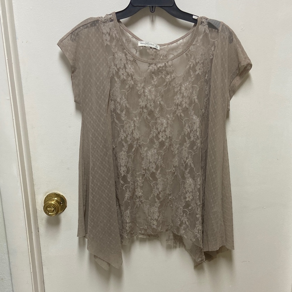 Abercrombie & Fitch Lace Detail Blouse in Taupe